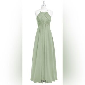 Azazie Ginger Dusty Sage A-Line Halter Pleated Chiffon Dress